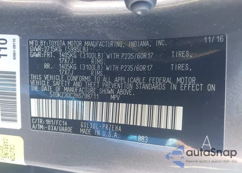 2017 Toyota Sienna Le 8 Passenger from USA, damaged, VIN 5TDKZ3DC2HS798711